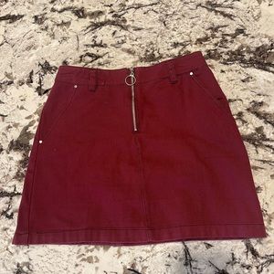 Red jean skirt.